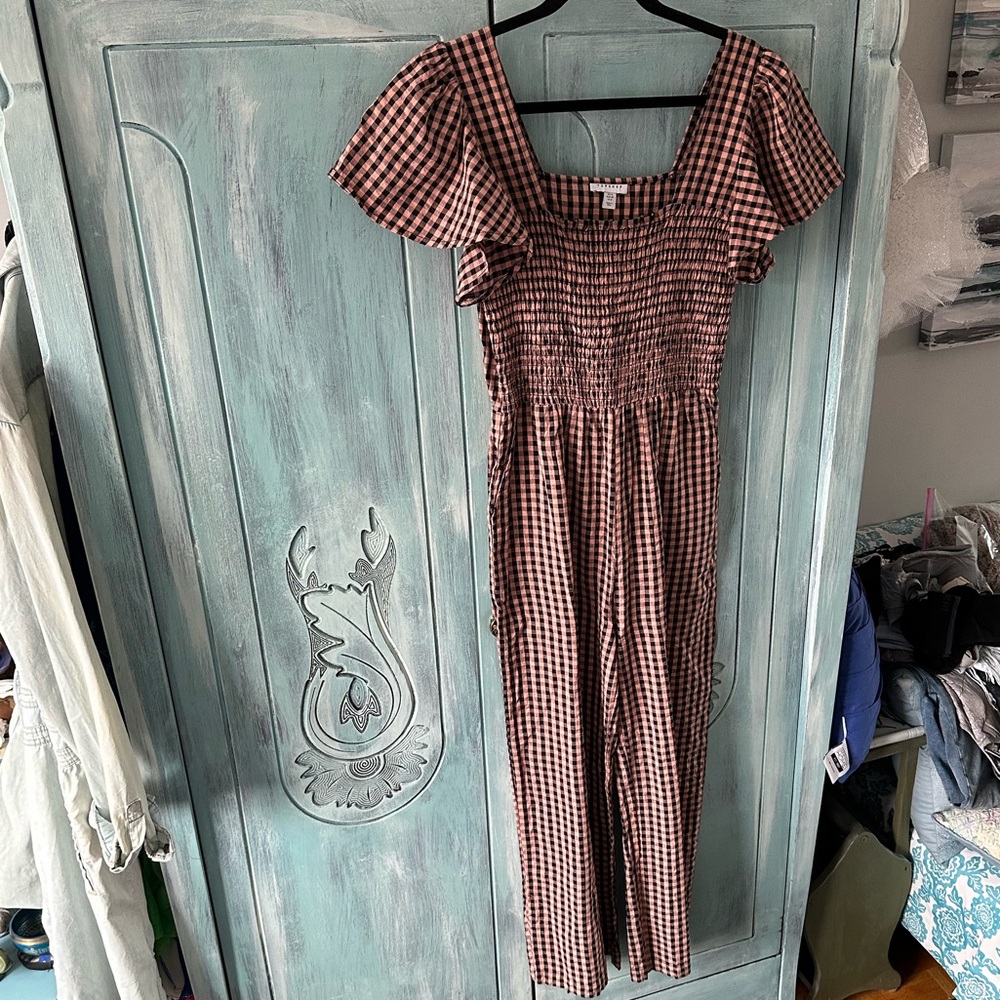 Topshop Pink and Black Gingham Smocked Top Jumper with pockets, size 8, $45 - Picture 3 of 6